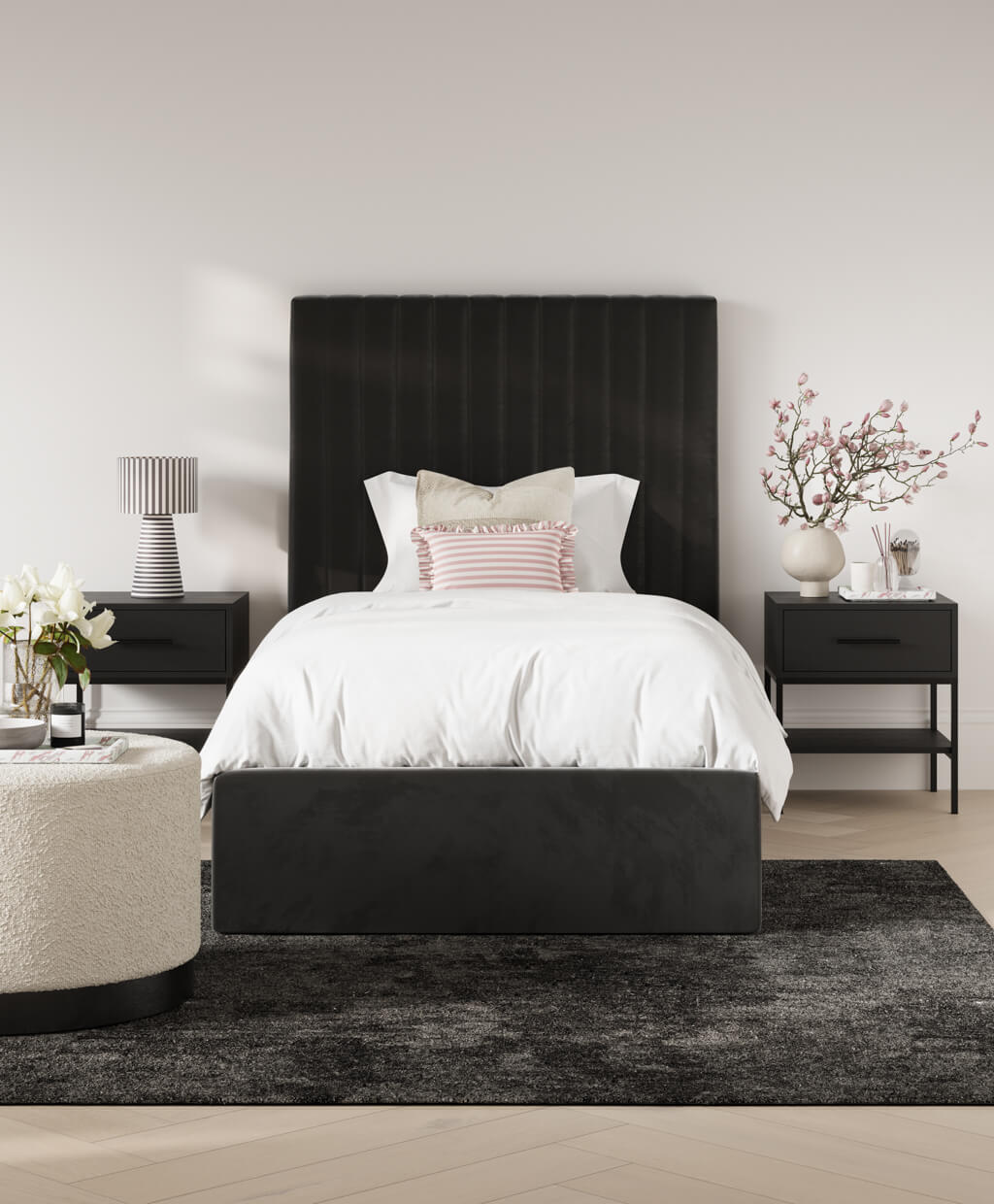 Soho Nordic Black Tall Ottoman Single Bed - Skandi London