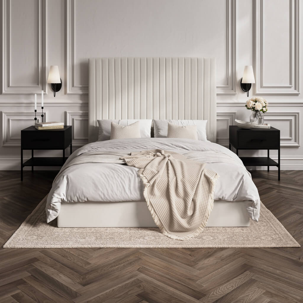 Soho Nordic Milk Tall Ottoman King Size Bed - Skandi London