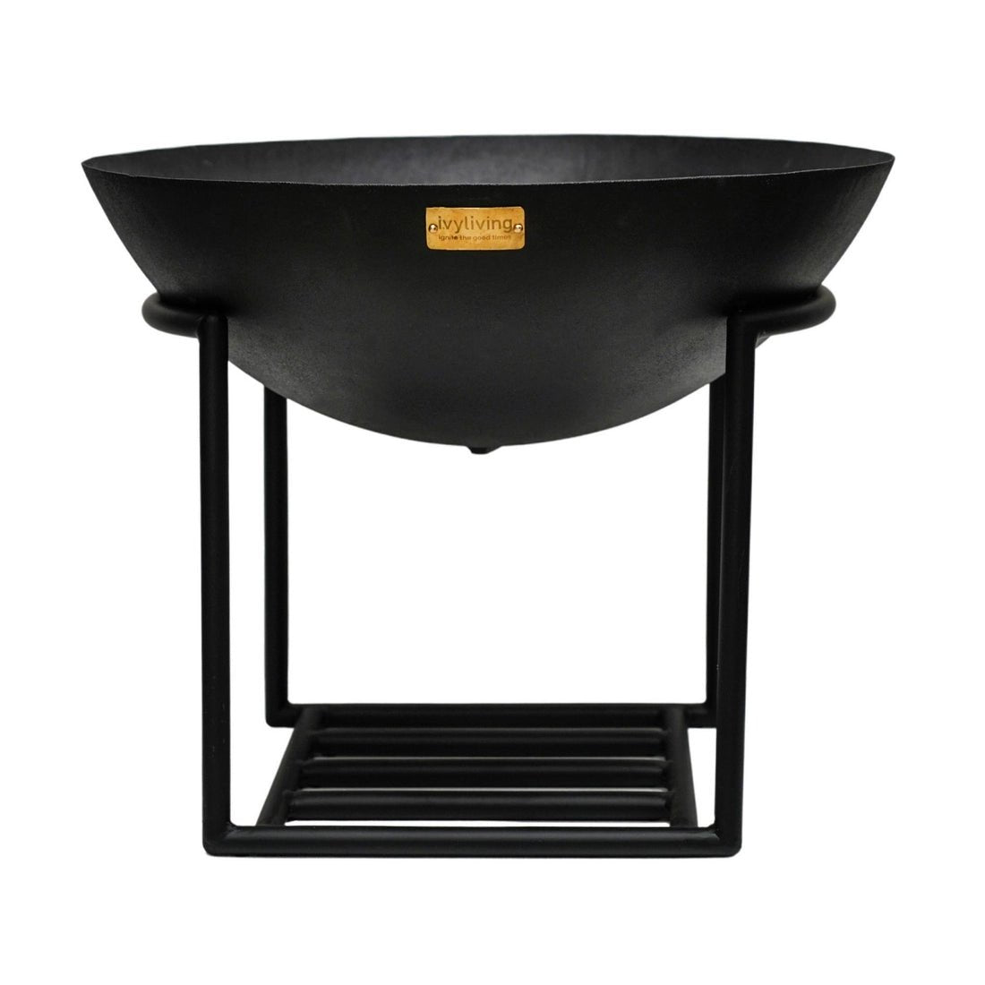 Outdoor Valentin Cast Iron Fire Pit on Stand in Black Iron - Large - Skandi London