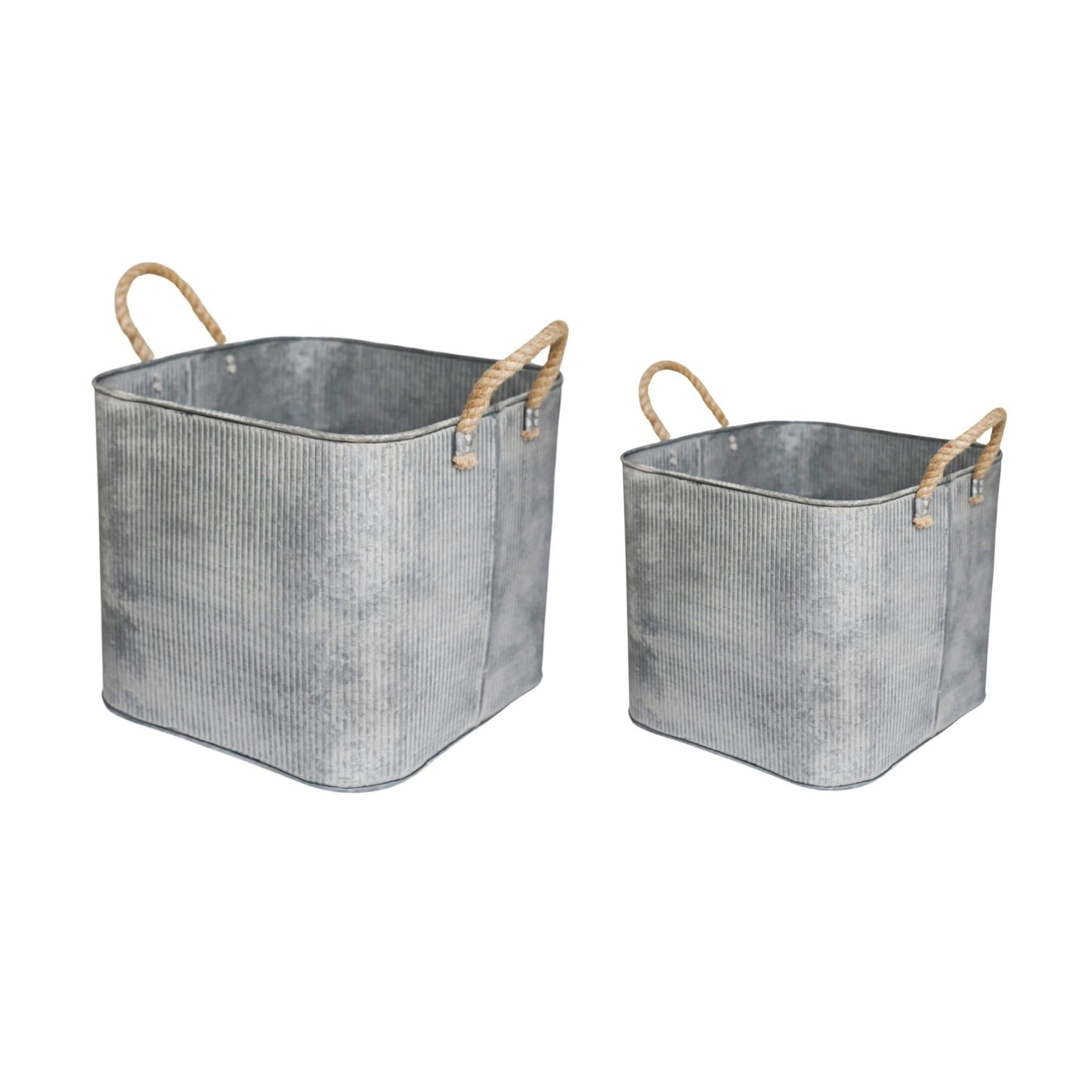 Outdoor Galvanised Rope Handle Square Planter Set of Two - Skandi London