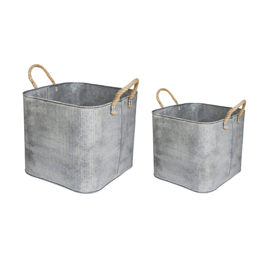 Outdoor Galvanised Rope Handle Square Planter Set of Two - Skandi London