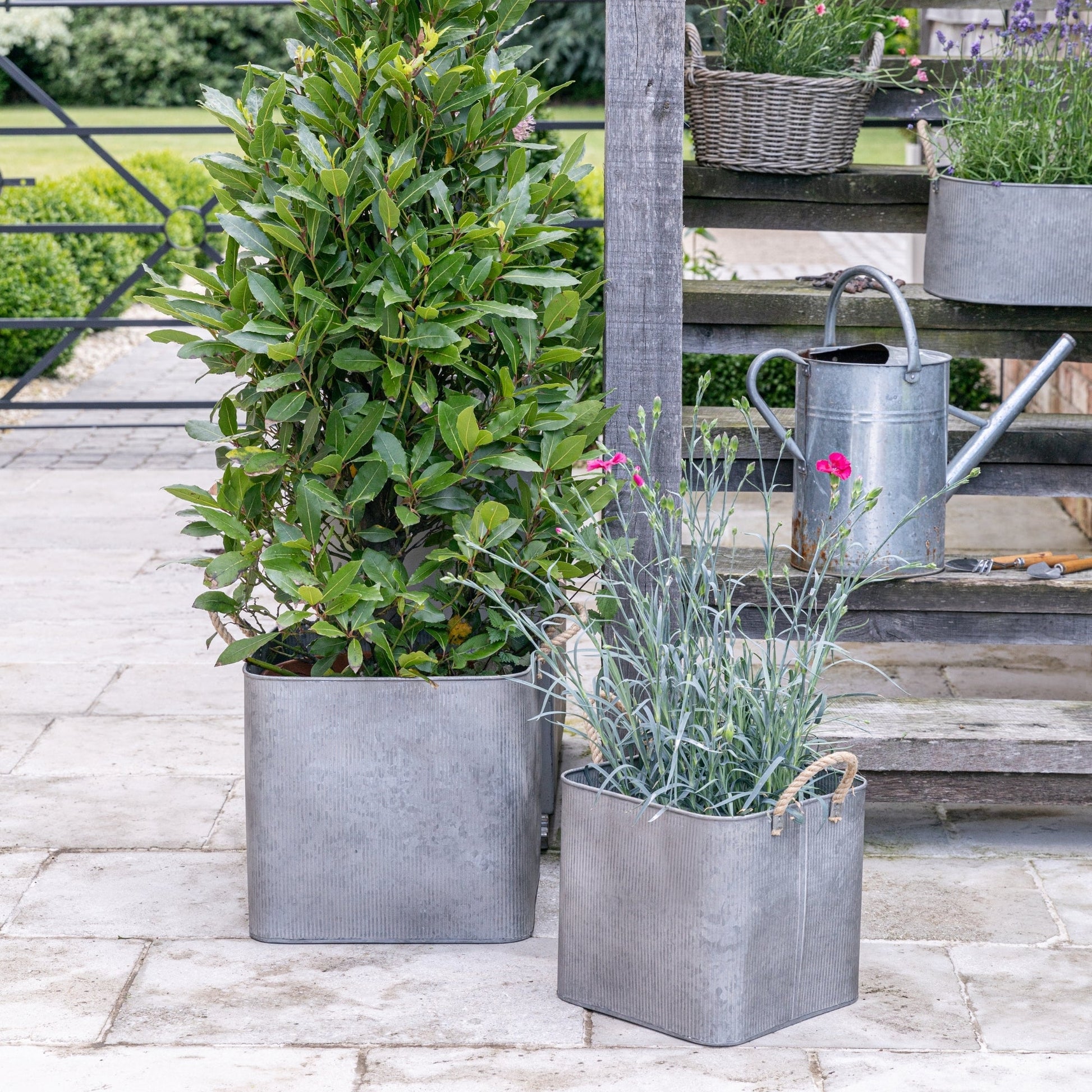 Outdoor Galvanised Rope Handle Square Planter Set of Two - Skandi London