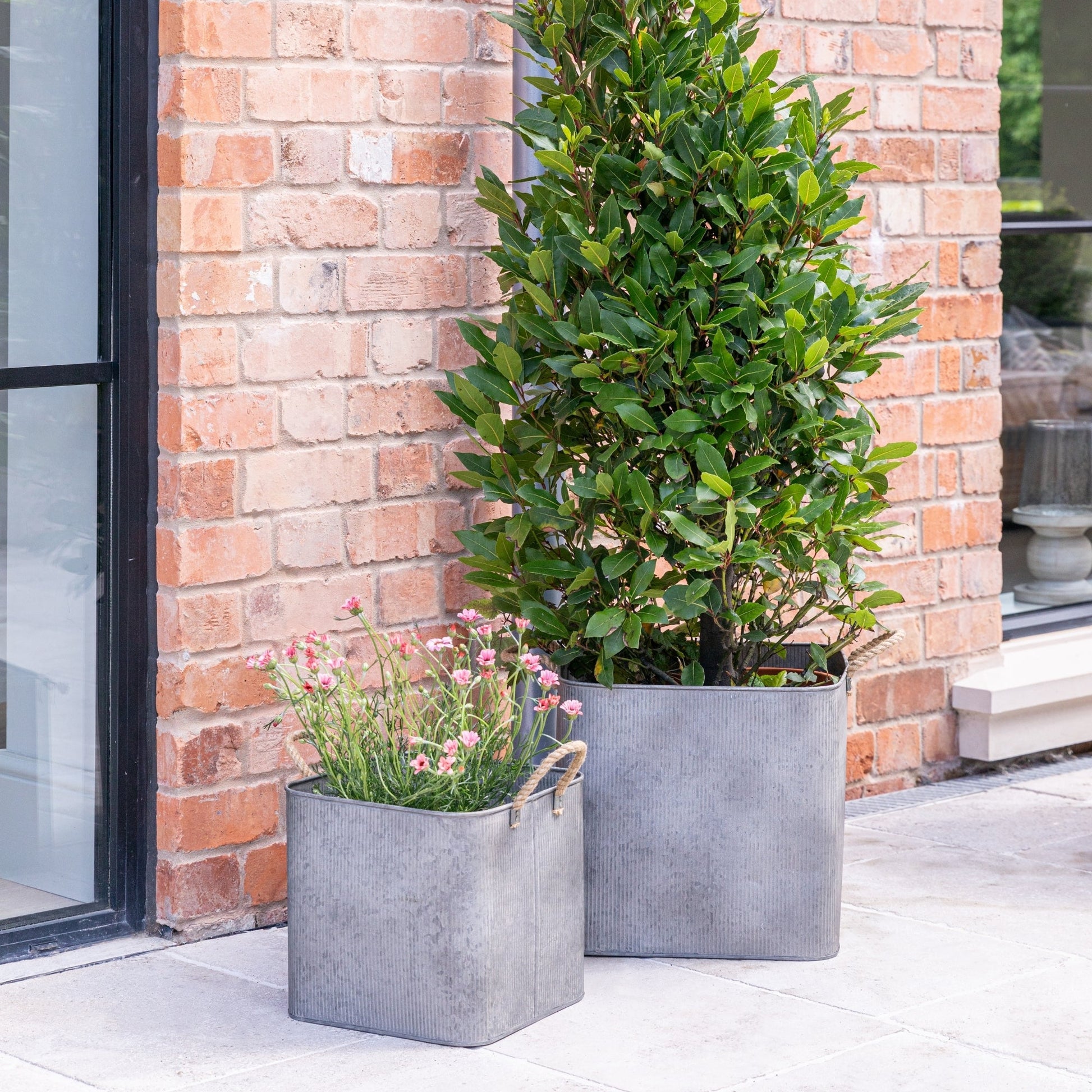 Outdoor Galvanised Rope Handle Square Planter Set of Two - Skandi London