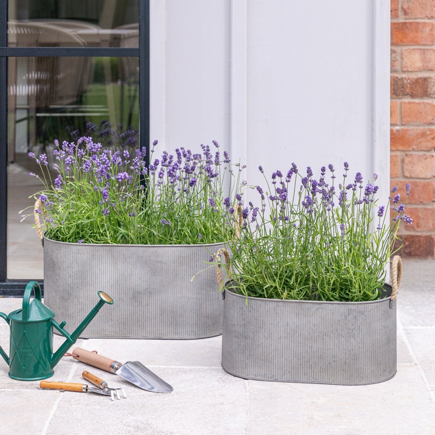 Outdoor Galvanised Rope Handle Trough Set of Two - Skandi London