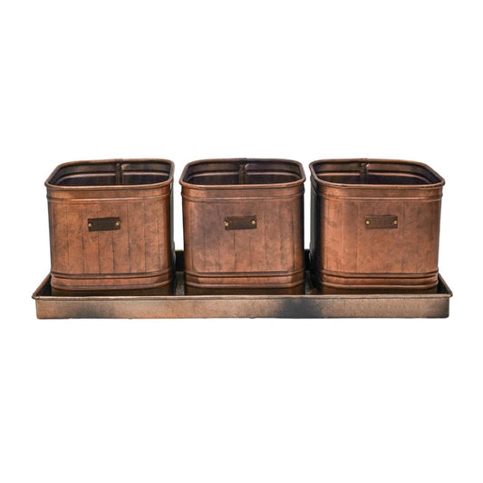 Outdoor Ulrica Copper Set of 3 Herb Planters With Tray - Skandi London