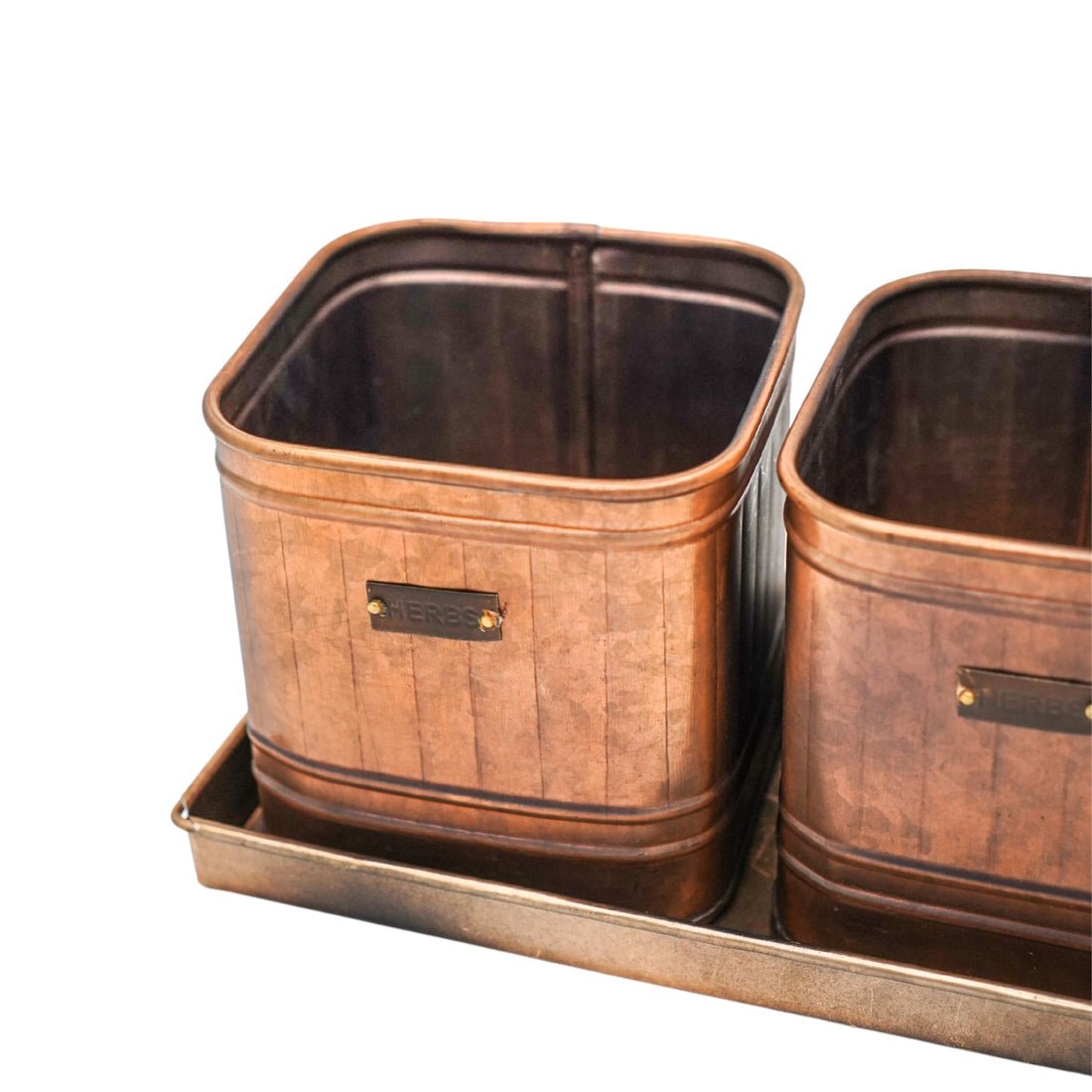 Outdoor Ulrica Copper Set of 3 Herb Planters With Tray - Skandi London
