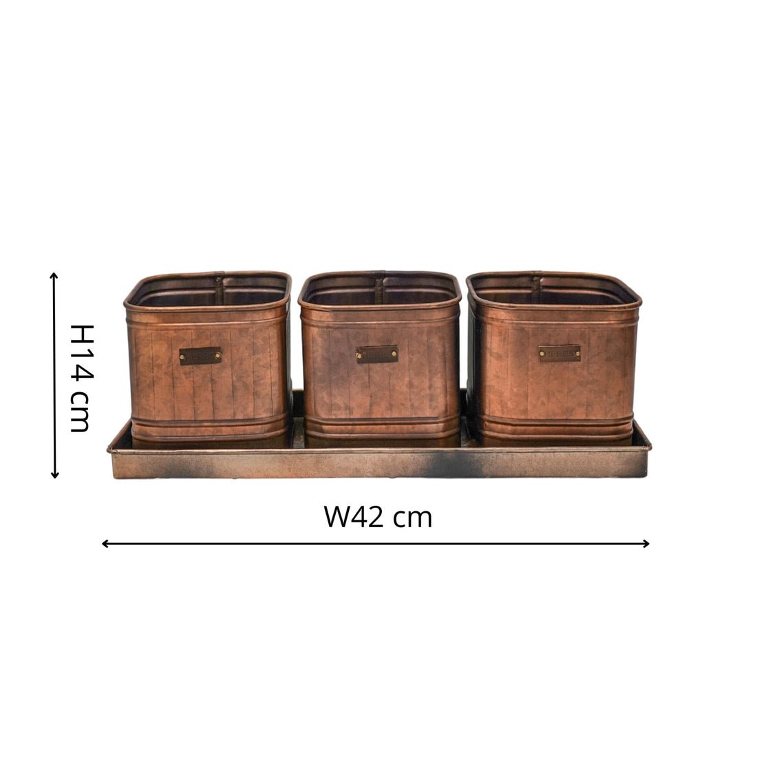Outdoor Ulrica Copper Set of 3 Herb Planters With Tray - Skandi London