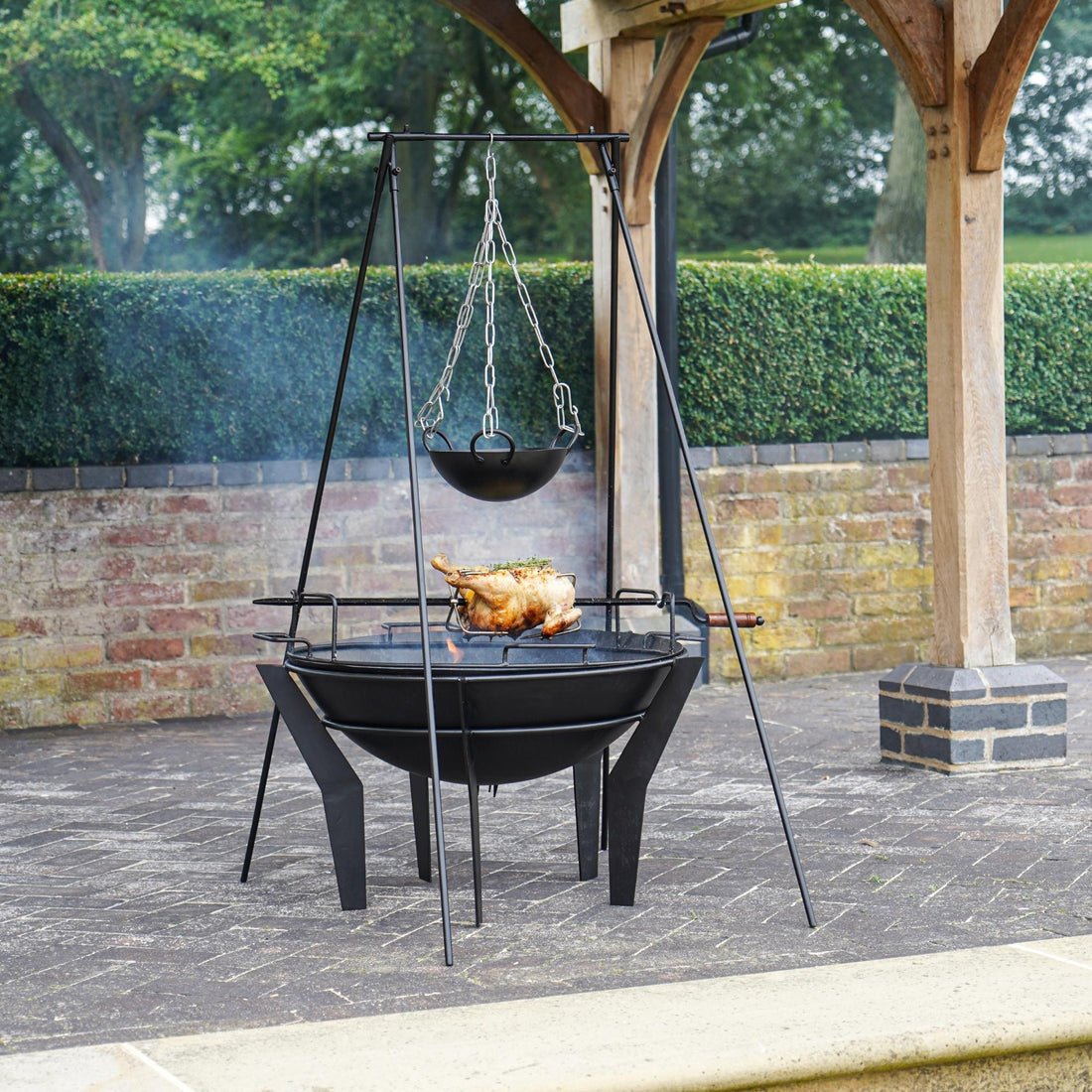 Outdoor Metal Torvald Fire Pit on Stand in Black - Skandi London