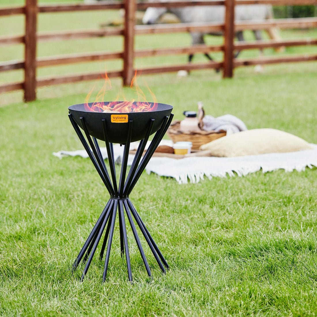 Outdoor Tall Metal Vali Fire Pit in Black - Skandi London