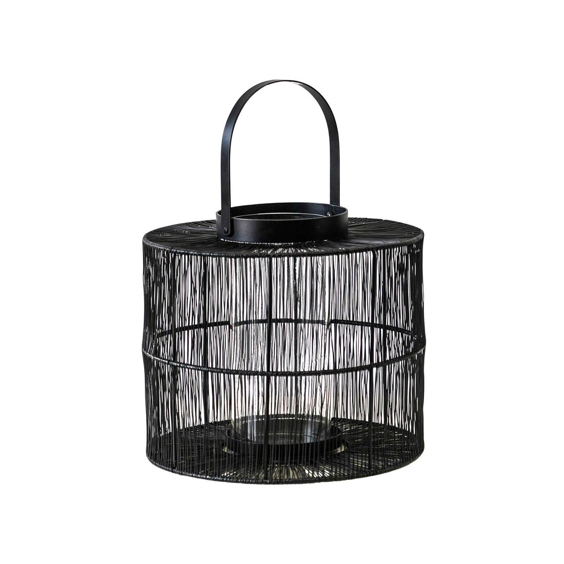Vega Wirework Lantern with Glass Insert Black - Medium - Skandi London