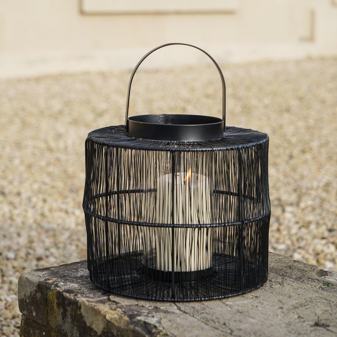 Vega Wirework Lantern with Glass Insert Black - Medium - Skandi London