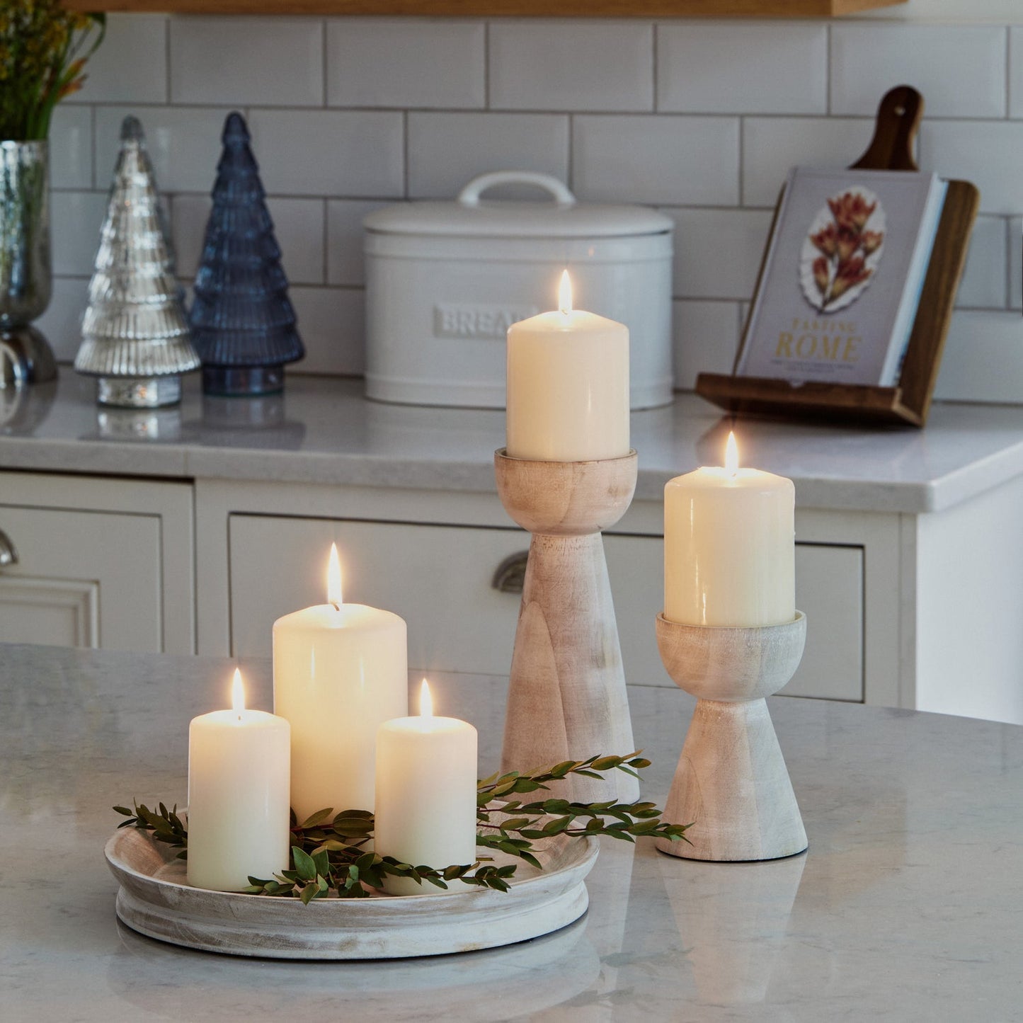 Esbjerg White Wash Wooden Candle Holders 2 Pack - Skandi London