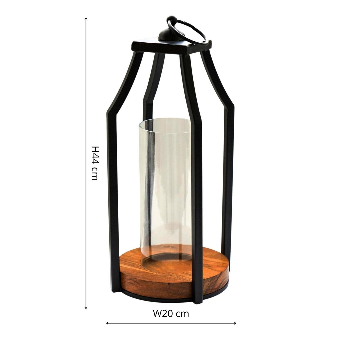 Grimstad Circular Base Lantern in Acacia Wood/Black Large - Large - Skandi London