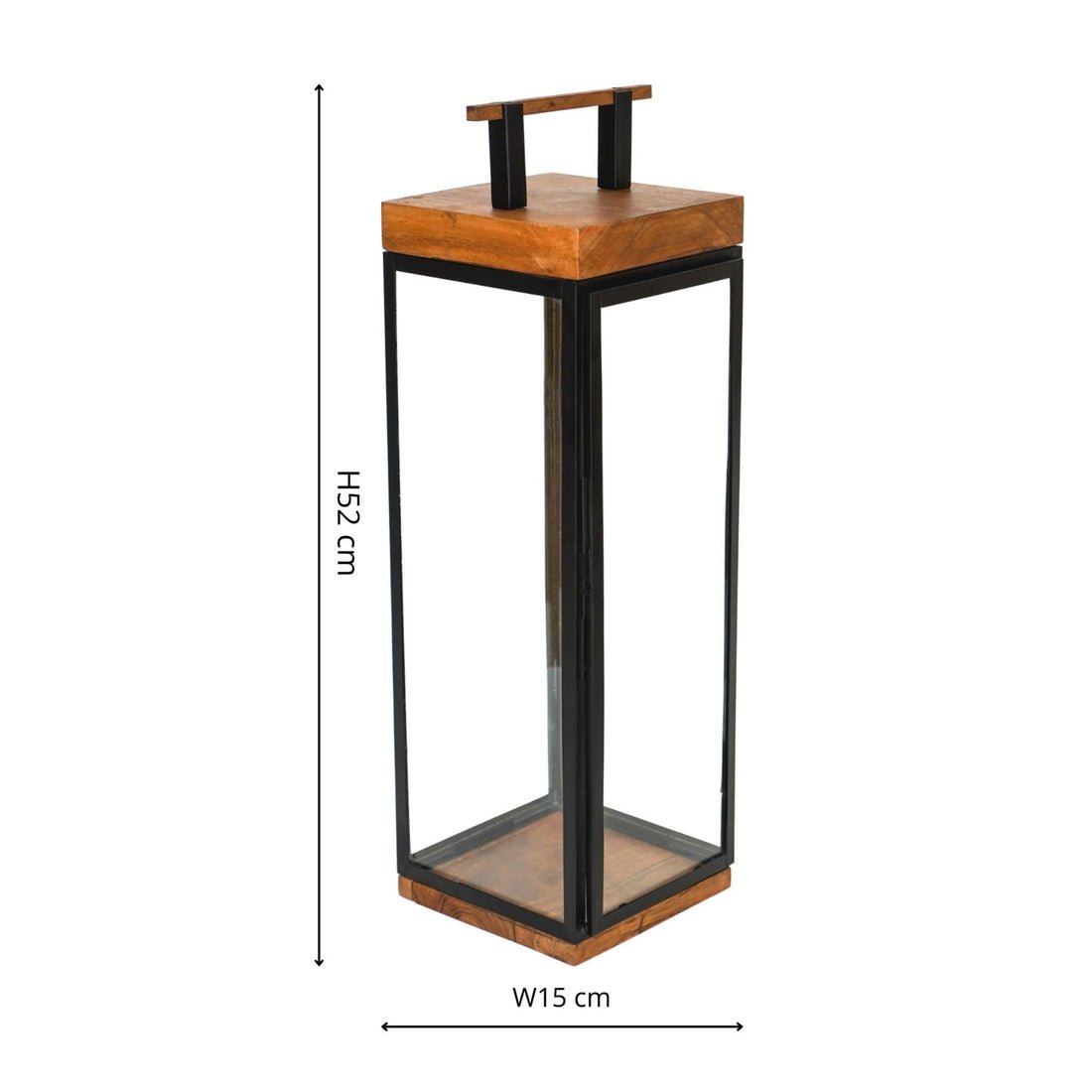 Thora Tall Lantern in Acacia Wood and Black - Medium - Skandi London