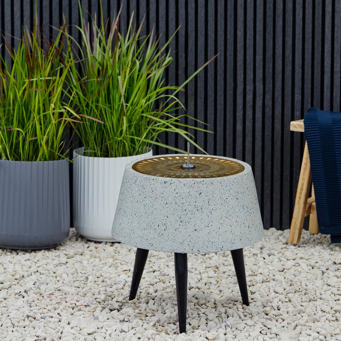 Skandi London Water Feature on Stand with Light Display in Terrazzo & Brass - Skandi London