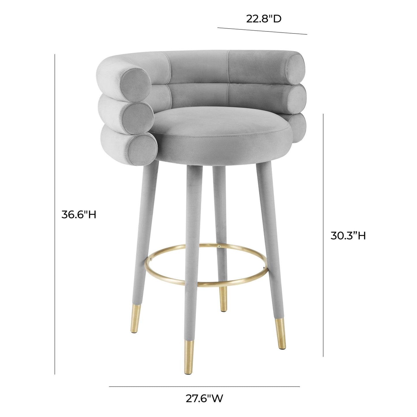 Betty Grey Velvet Barstool - Skandi London