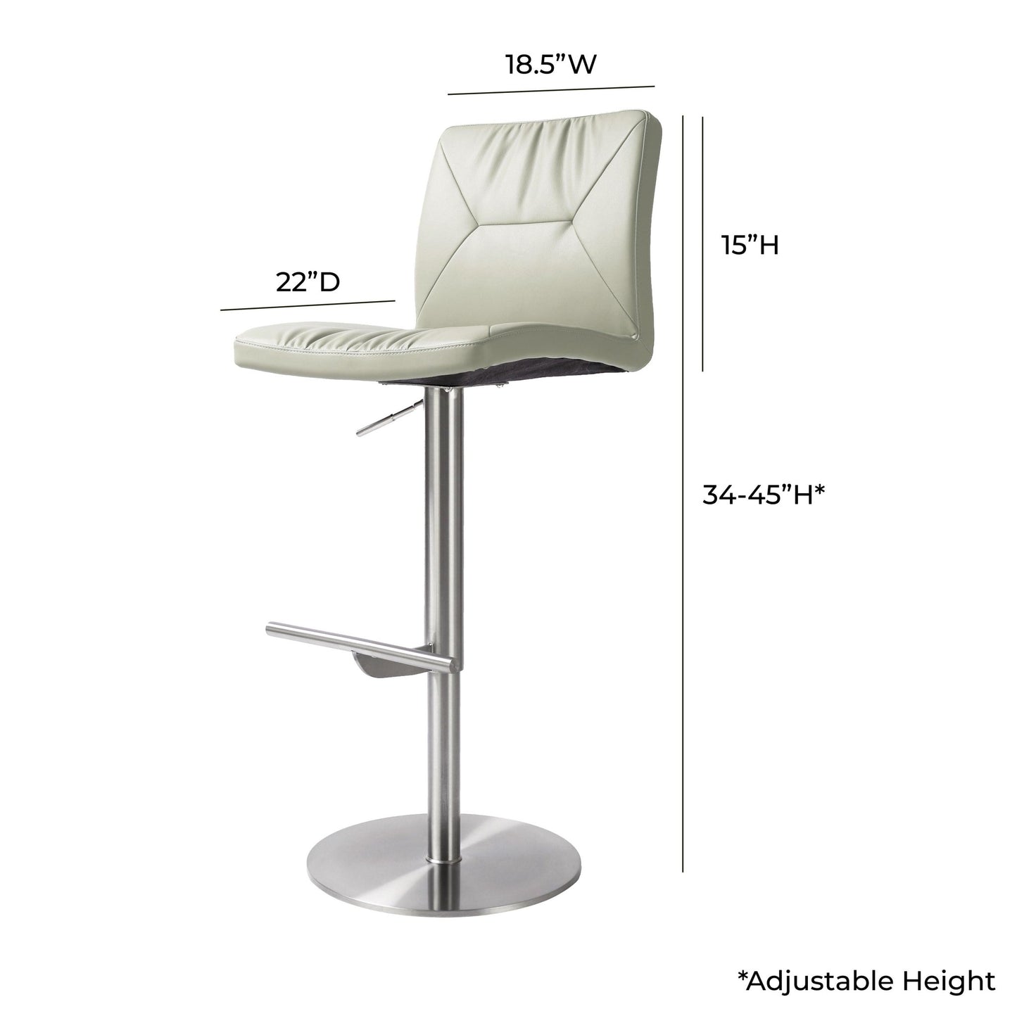 Paddy Light Grey Vegan Leather on Silver Adjustable Stool - Skandi London
