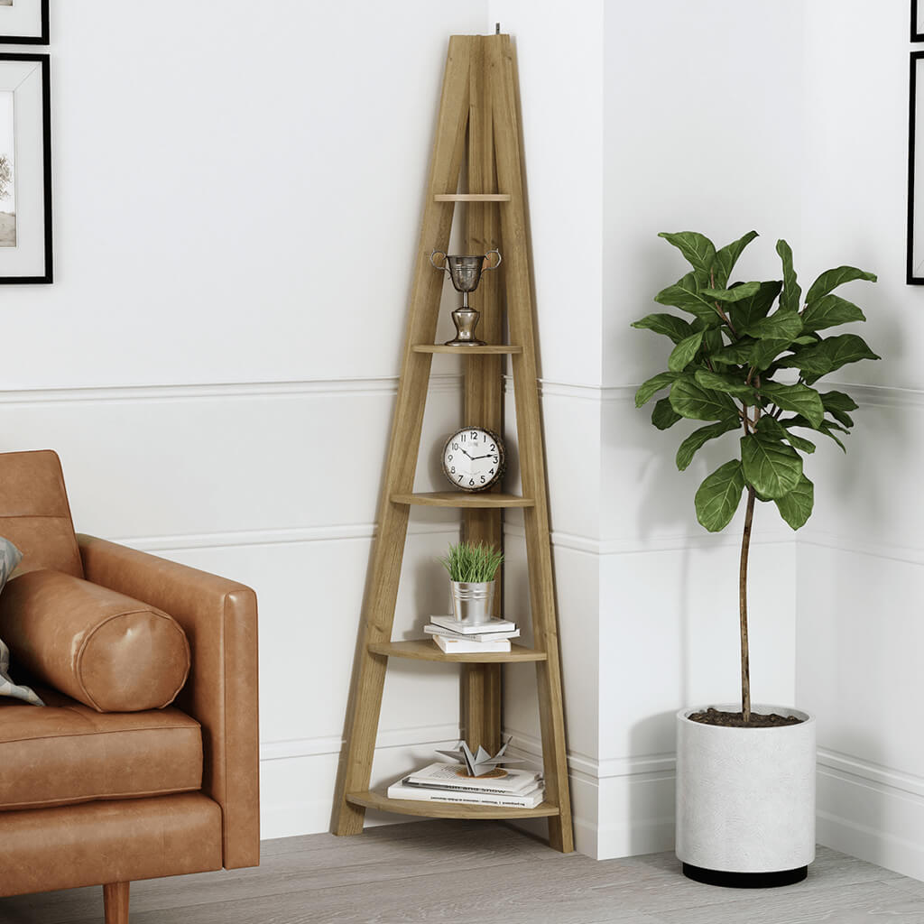 Soho Nordic Corner Ladder Shelving Oak - Skandi London