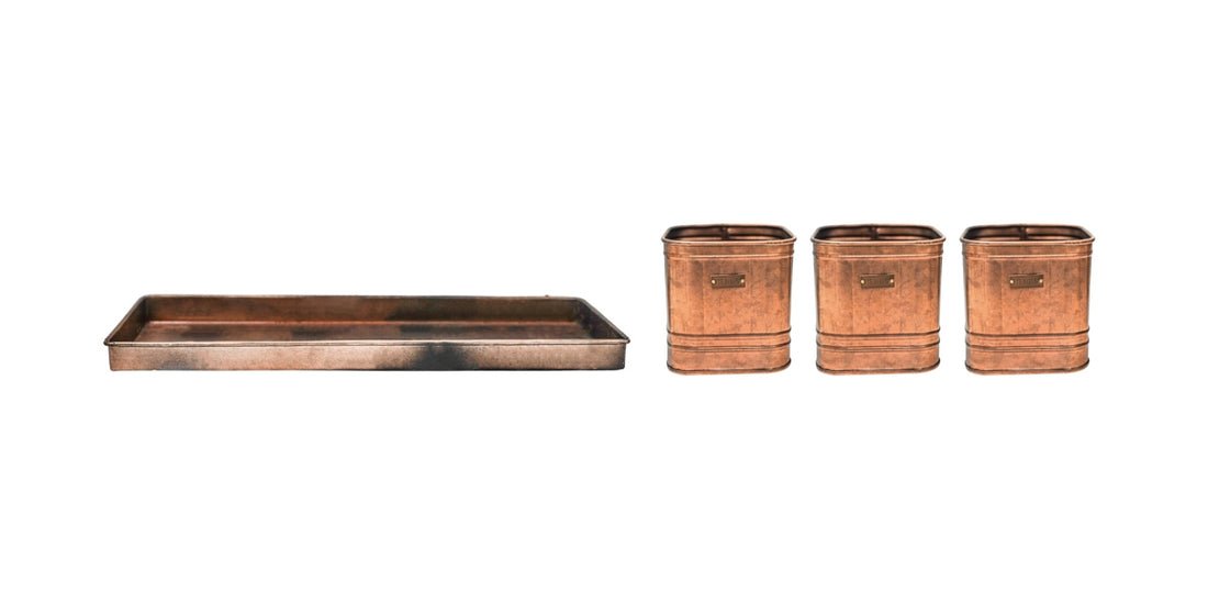 Outdoor Ulrica Copper Set of 3 Herb Planters With Tray - Skandi London