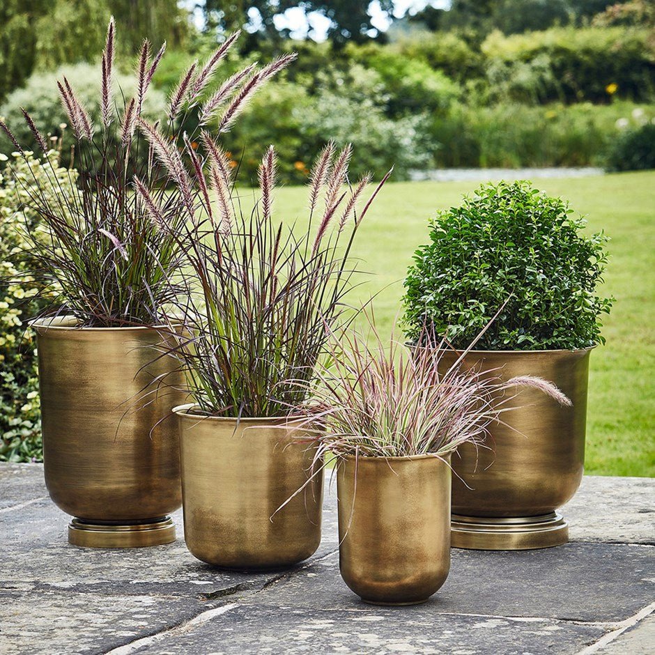 Outdoor Ulrica Antique Brass Metal Planter - Large - Skandi London