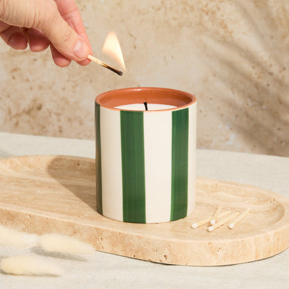 Marrakesh: Olive Striped Candle - Oud & Leather