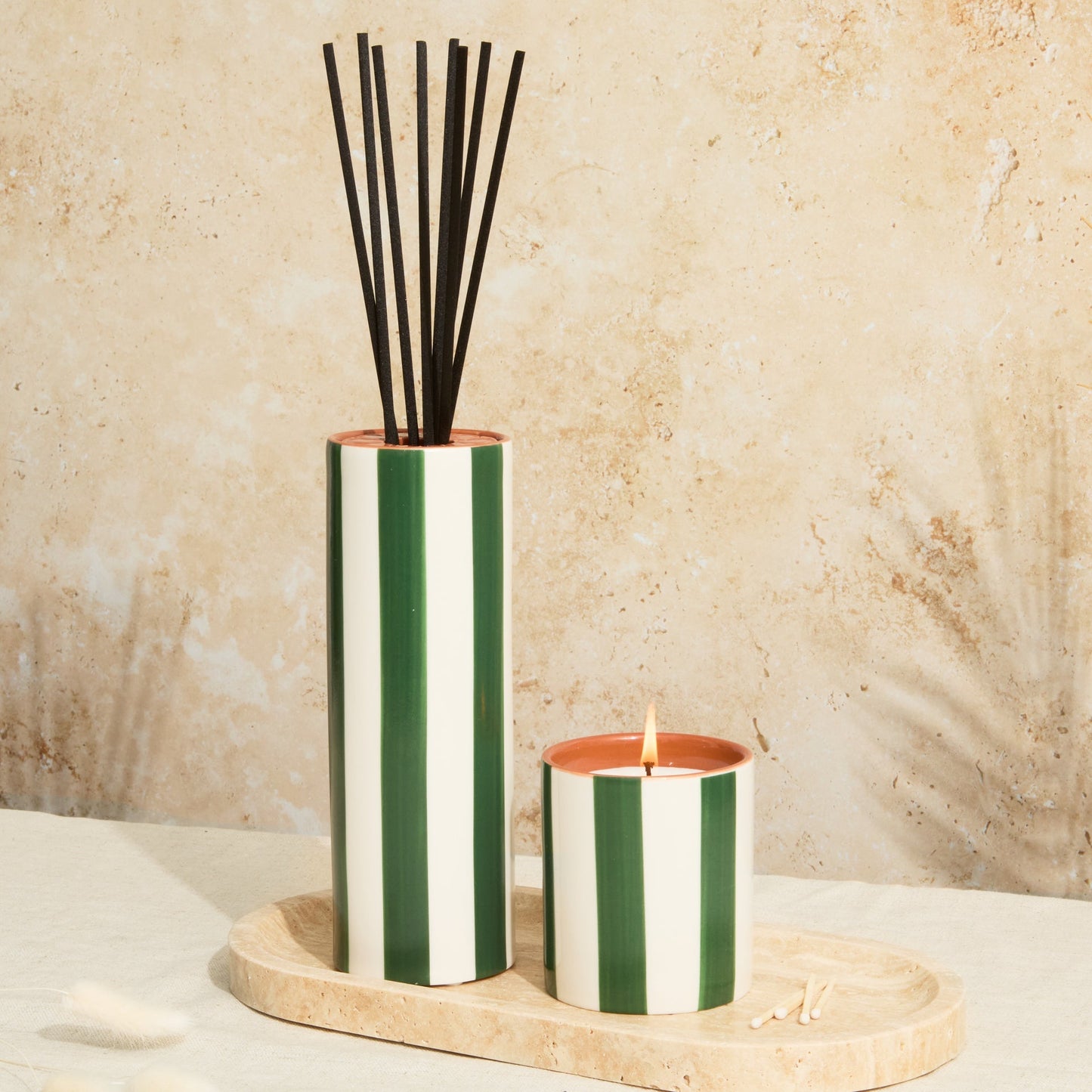 Marrakesh: Olive Striped Candle - Oud & Leather
