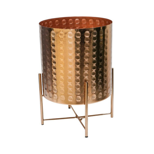 Zendaya Gold Embossed Metal Planter with Stand H25cm D25cm - Skandi London