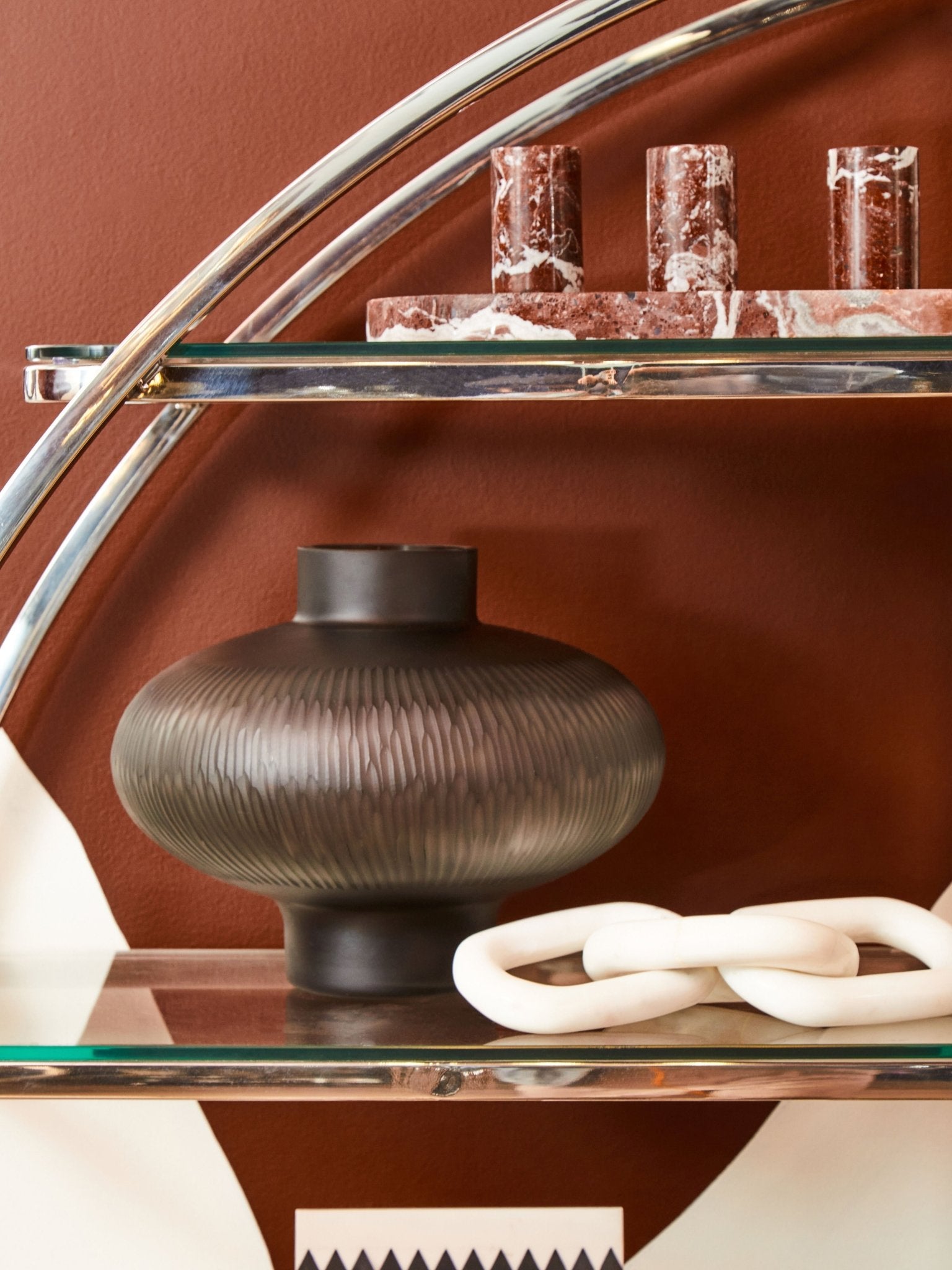 Vida Set Of Three Red Marble Tealight Holders - Skandi London