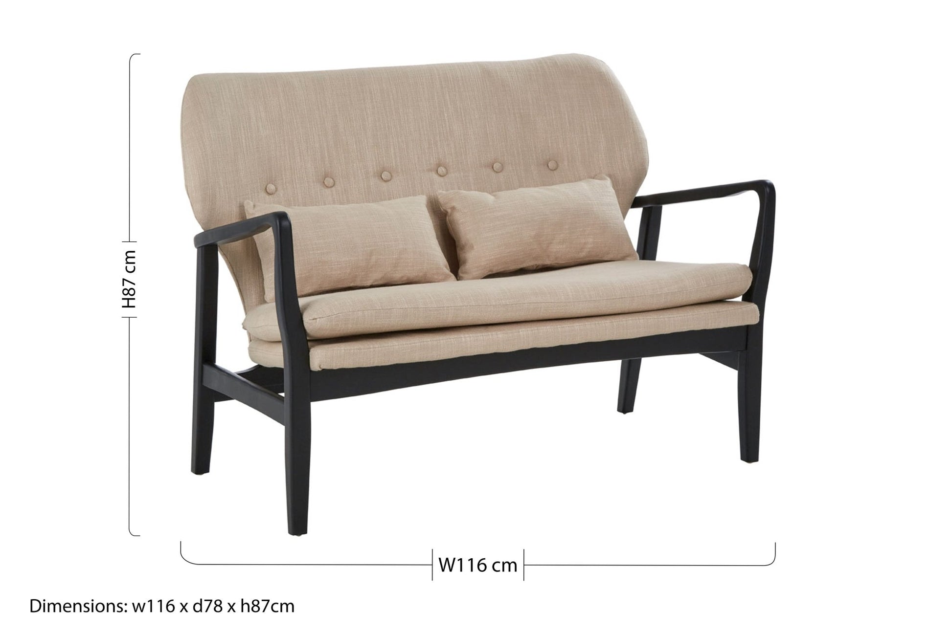 Pelle 2 Seat Beige Sofa With Black Wood Frame - Skandi London
