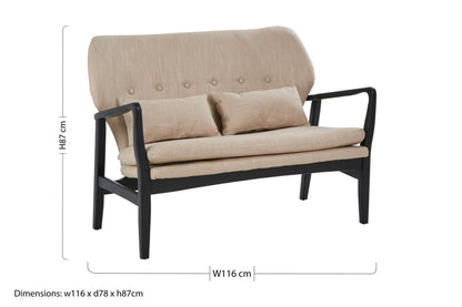 Pelle 2 Seat Beige Sofa With Black Wood Frame - Skandi London