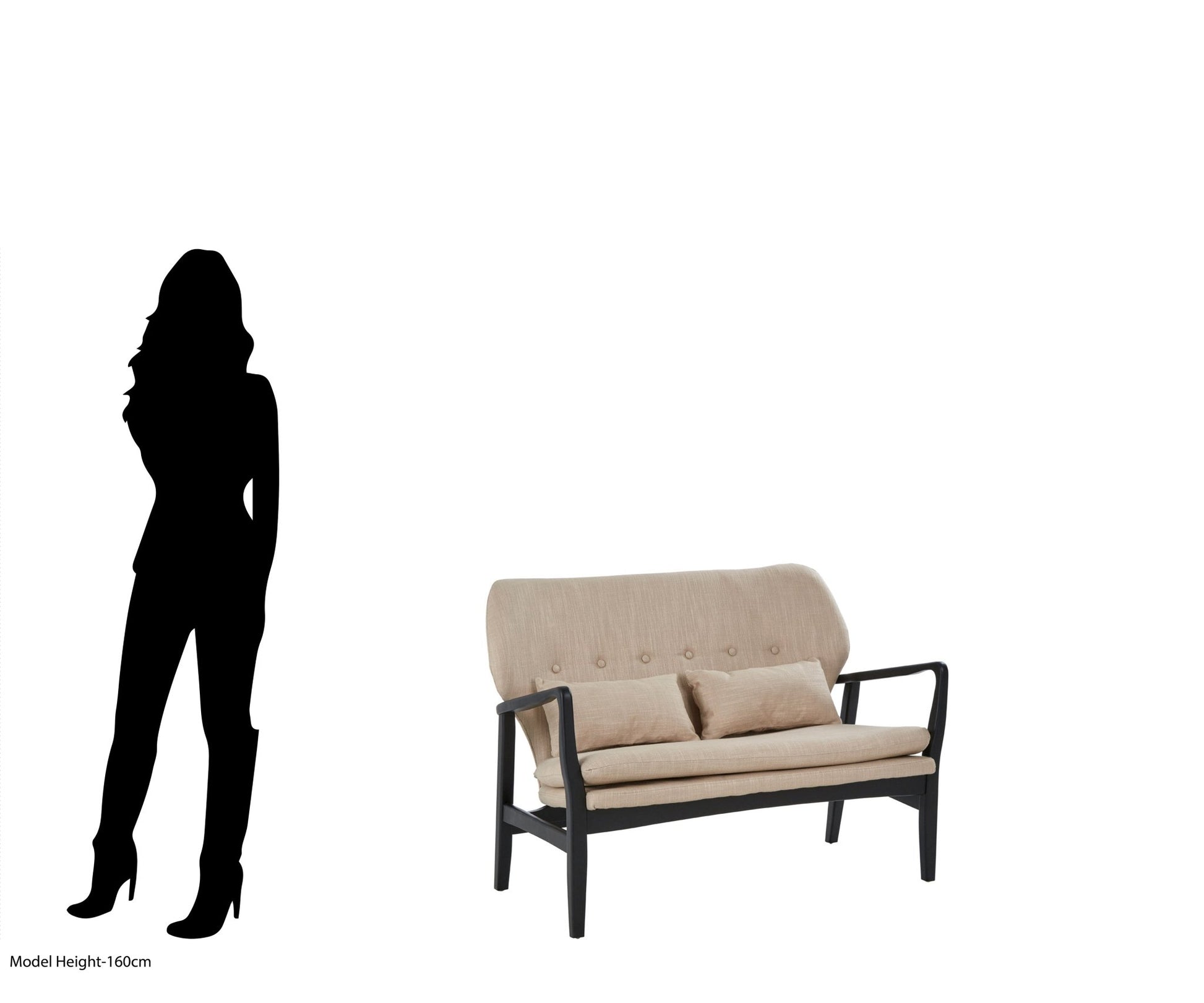 Pelle 2 Seat Beige Sofa With Black Wood Frame - Skandi London