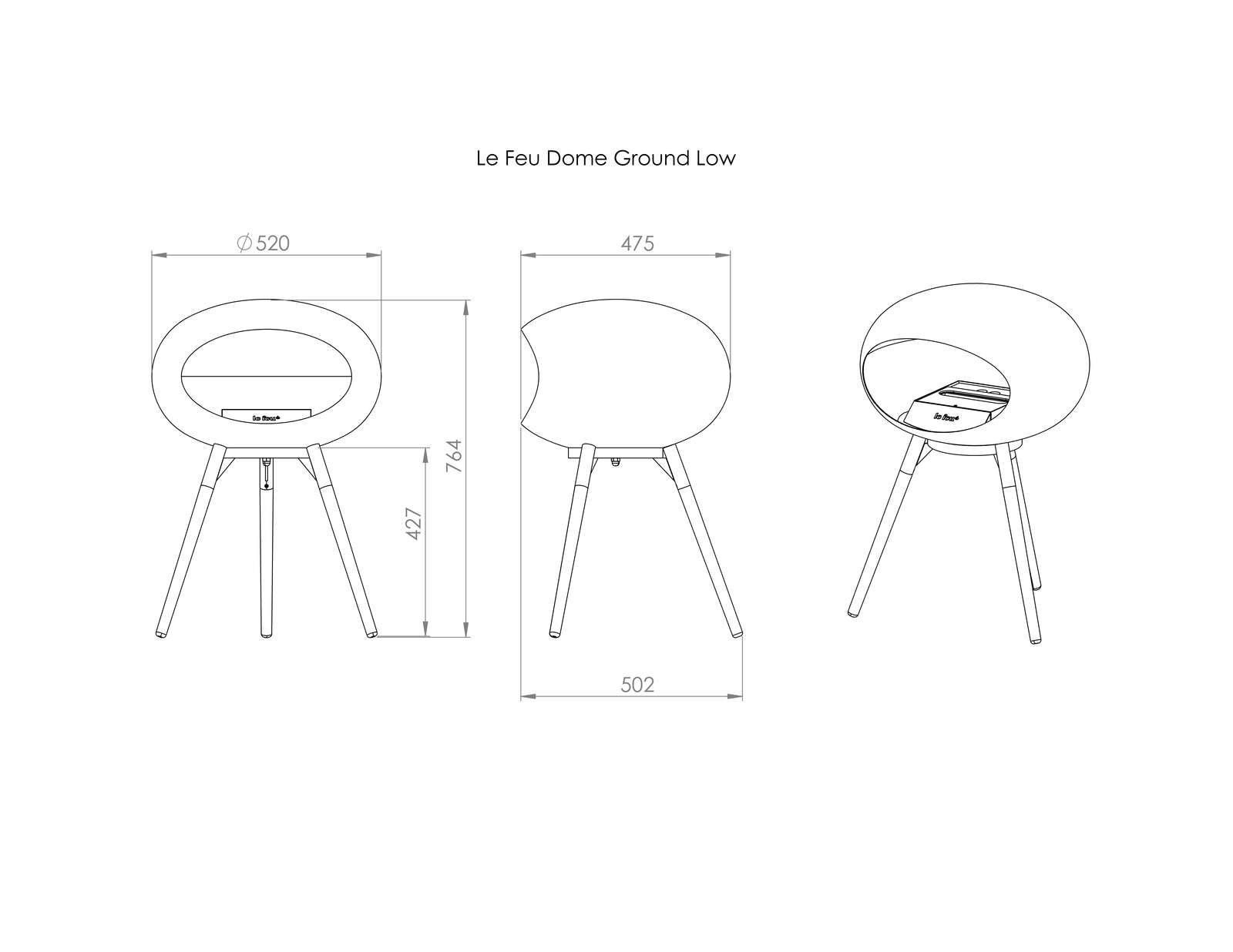 Le Feu - Dome Ground Low - White + Steel + Soaptreated Oak + Steel - Skandi London