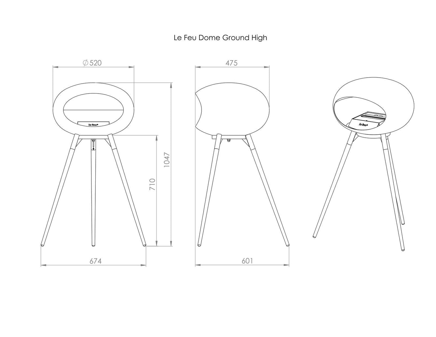 Le Feu - Dome Ground High - White + Black + Soaptreated Oak + Steel - Skandi London