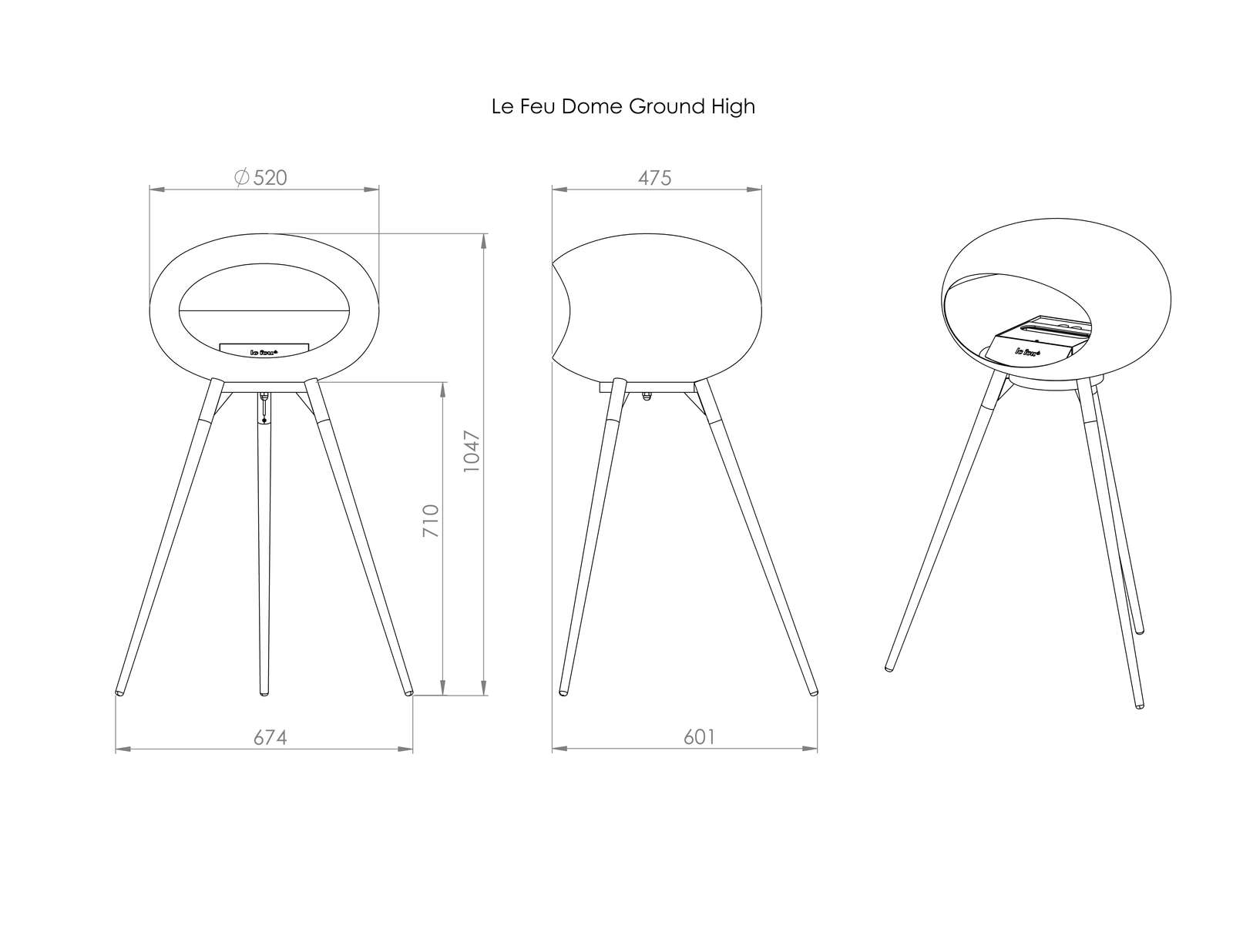 Le Feu - Dome Ground High - White + Black + Soaptreated Oak + Steel - Skandi London