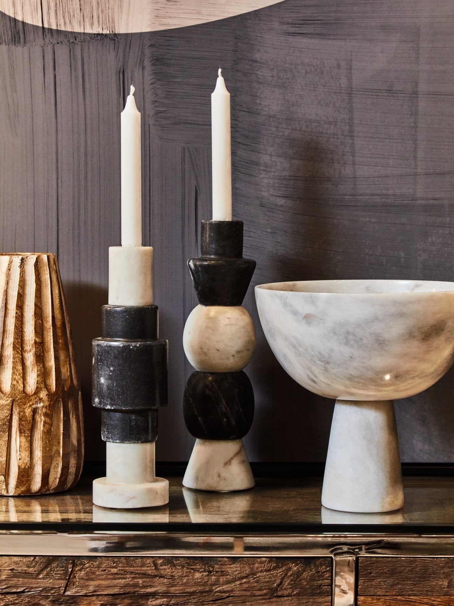 Leif Layered Marble Candle Holder - Skandi London
