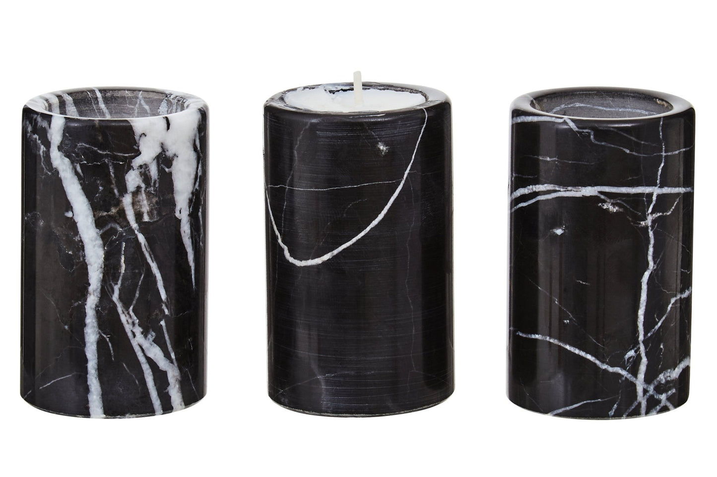 Vida Set Of Three Black Marble Tealight Holders - Skandi London