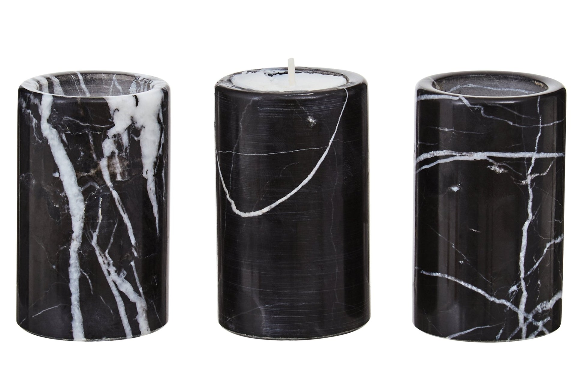 Vida Set Of Three Black Marble Tealight Holders - Skandi London