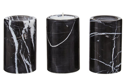 Vida Set Of Three Black Marble Tealight Holders - Skandi London