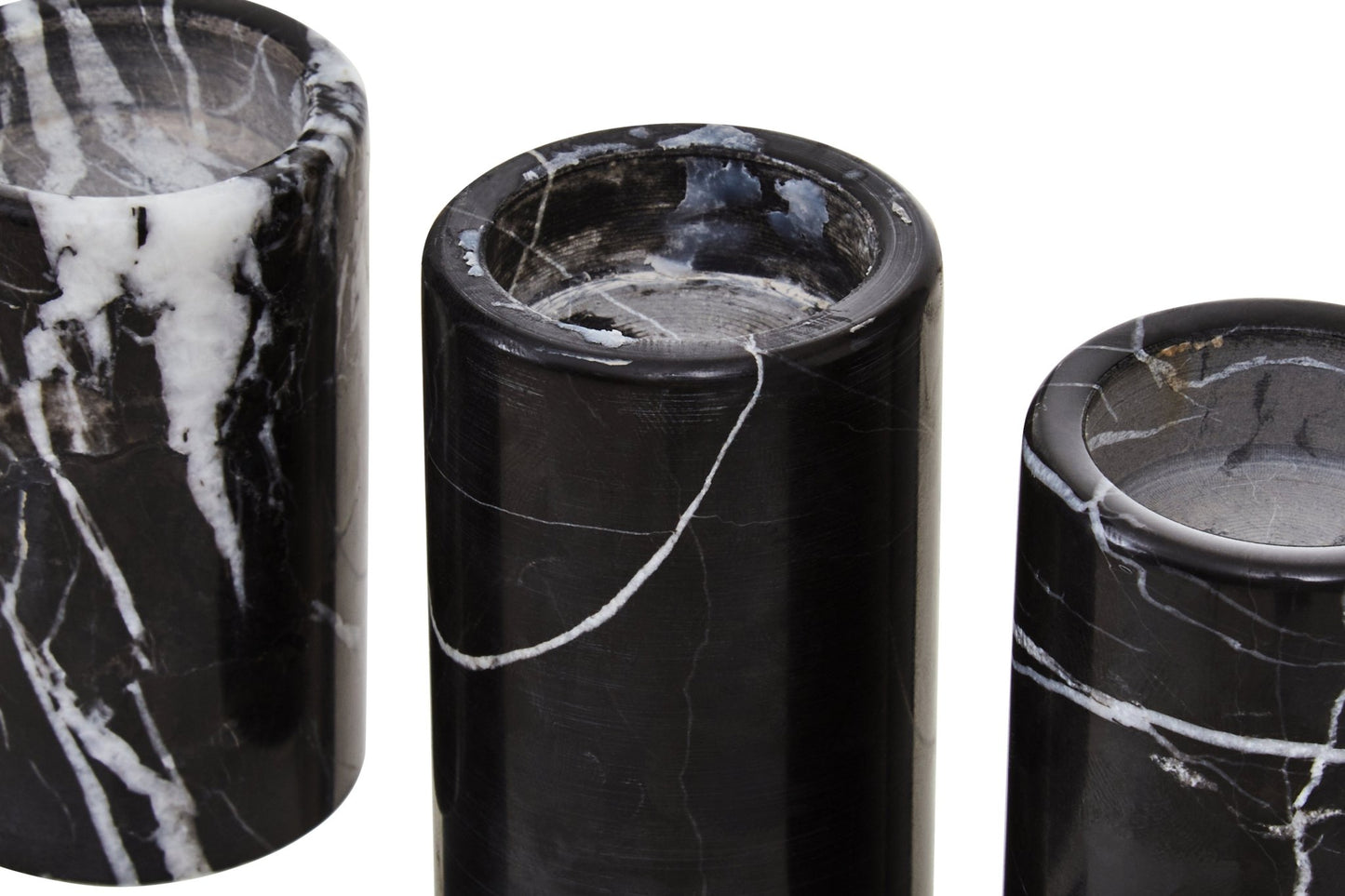 Vida Set Of Three Black Marble Tealight Holders - Skandi London