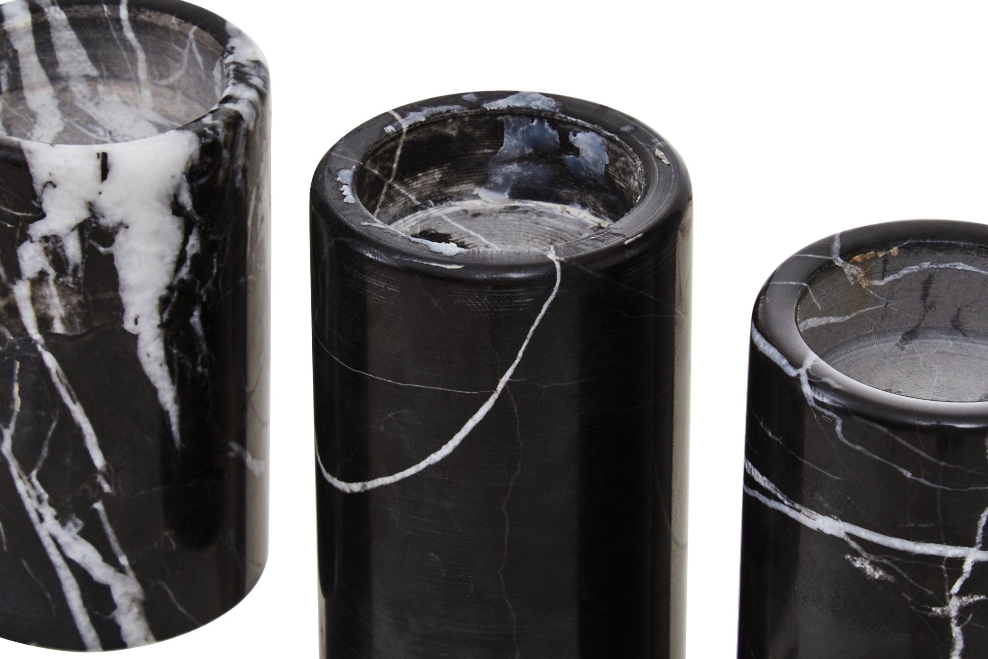 Vida Set Of Three Black Marble Tealight Holders - Skandi London