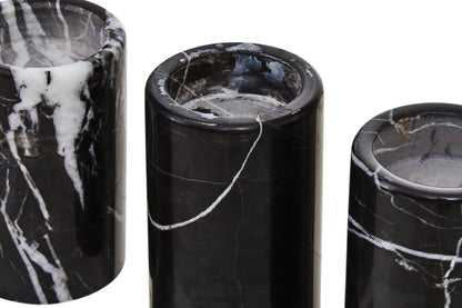 Vida Set Of Three Black Marble Tealight Holders - Skandi London