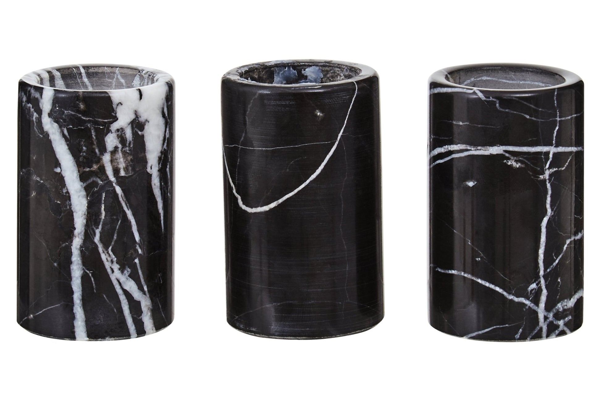Vida Set Of Three Black Marble Tealight Holders - Skandi London