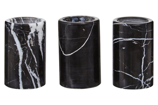 Vida Set Of Three Black Marble Tealight Holders - Skandi London