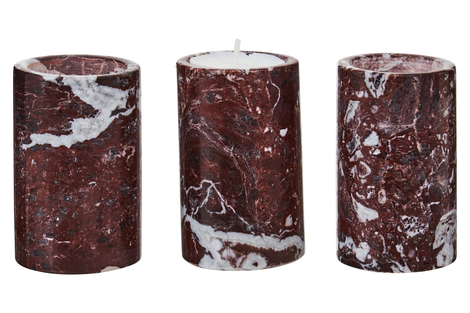 Vida Set Of Three Red Marble Tealight Holders - Skandi London