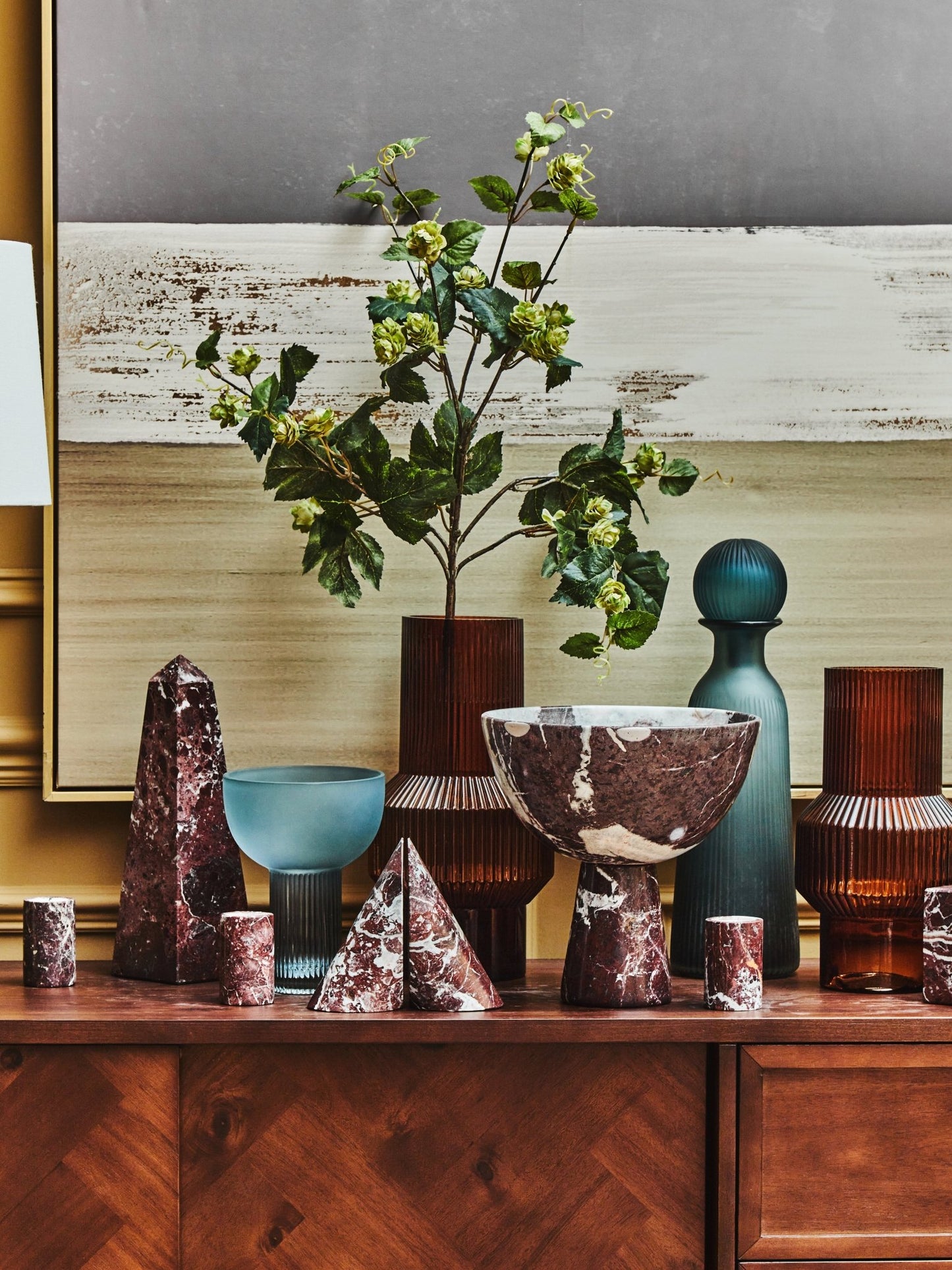 Vida Set Of Three Red Marble Tealight Holders - Skandi London