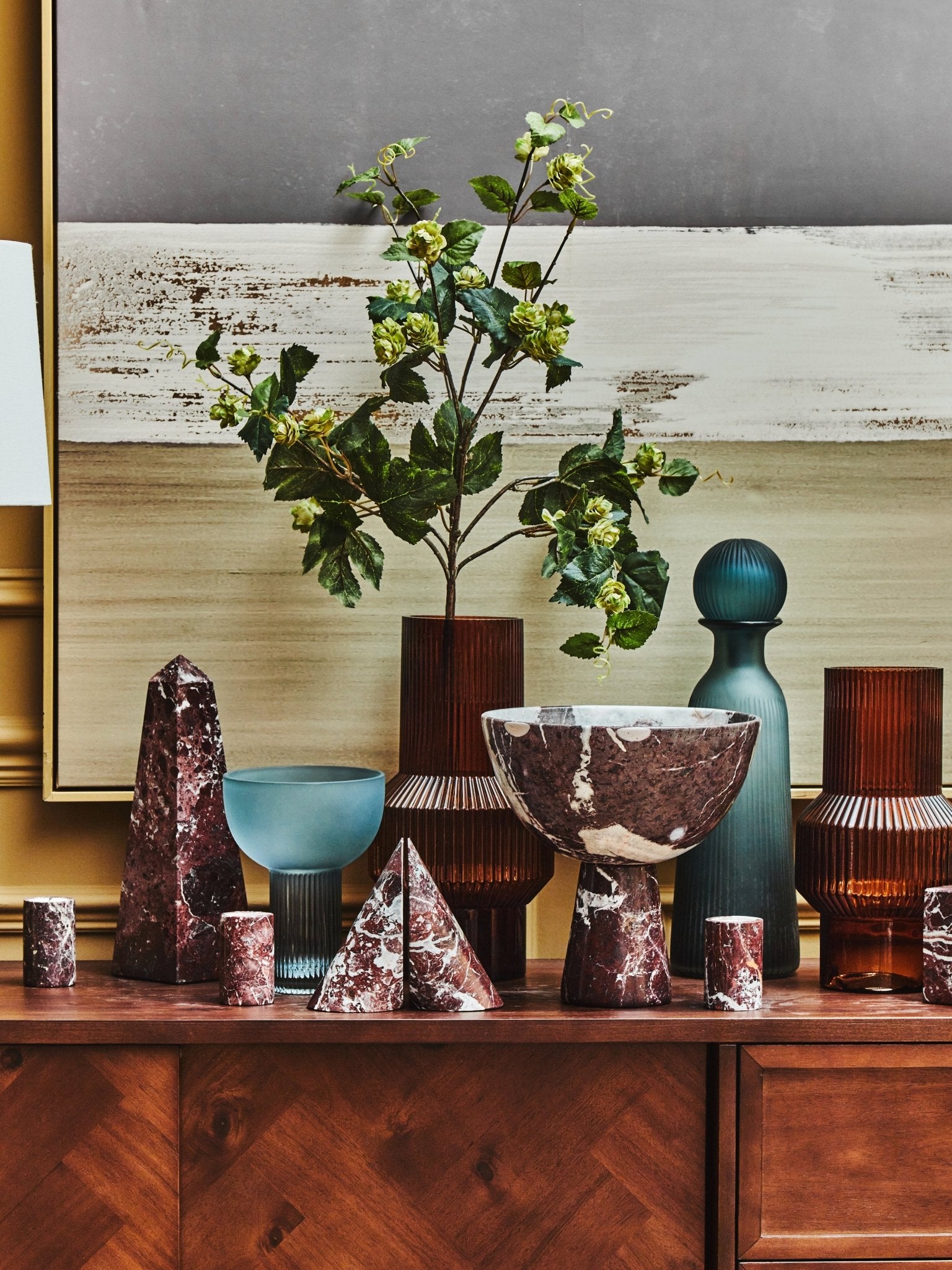 Vida Set Of Three Red Marble Tealight Holders - Skandi London