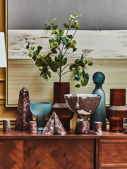 Vida Set Of Three Red Marble Tealight Holders - Skandi London