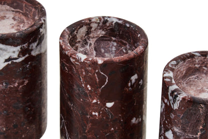 Vida Set Of Three Red Marble Tealight Holders - Skandi London