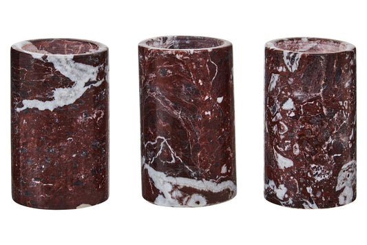 Vida Set Of Three Red Marble Tealight Holders - Skandi London
