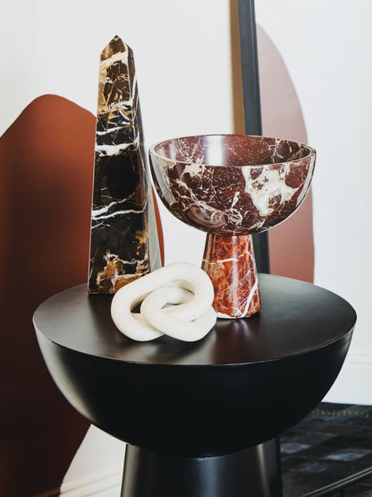 Vida Large Red Marble Pedestal Bowl - Skandi London